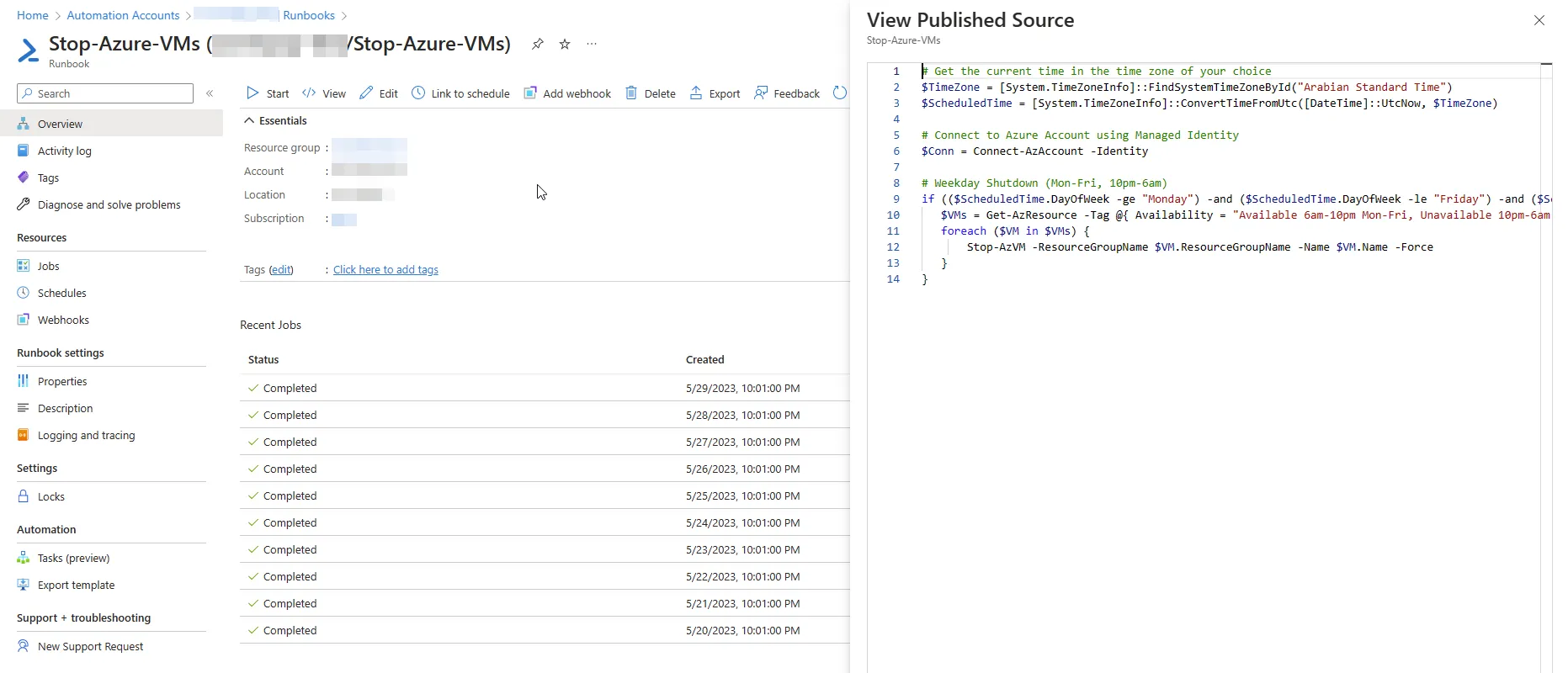Stop VM Runbook